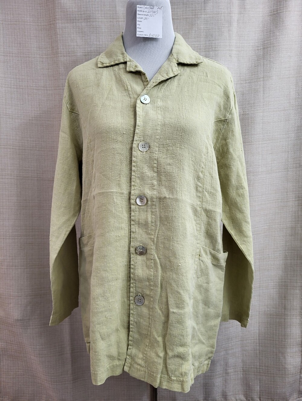 Cotton Stuff Classics 100% Linen Shirt Jacket TunicMOP Buttons Yellow Green Sz M